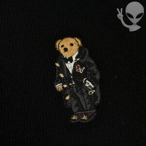 Polo Ralph Lauren Knit Sweater Extra Large Black Bear Embroidered Cotton preppy